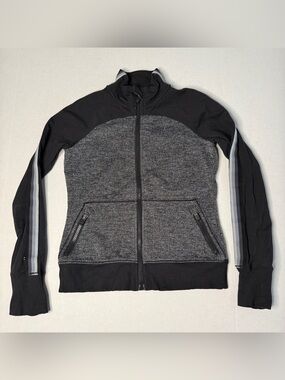 Athleta Girl Dream Team Jacket, Black Grey Herringbone, size S 7